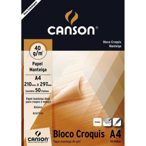 BLOCO CROQUIS MANTEIGA A4 40G/M² COM 50 FOLHAS CANSON