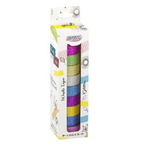 FITA ADESIVA WASHI TAPE COM GLITER REF.WT1001 5M 10 ROLOS BRW