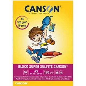 BLOCO DE DESENHO SUPER SULFITE A3 BRANCO 120 G/m² COM 30 FOLHAS CANSON