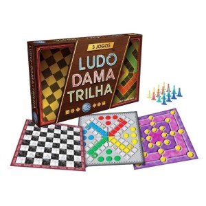 JOGO DE TABULEIRO 3 EM 1 LUDO DAMA E TRILHA PAIS & FILHOS