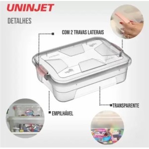 CAIXA ORGANIZADORA PLÁSTICA TRANSPARENTE DE 10 LITROS COM TRAVA UNINJET