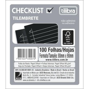 LEMBRETE CHECKLIST 100FLS PRETO 80MM x 91MM TILIBRA