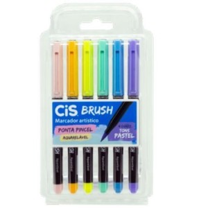 MARCADOR BRUSH PEN 6 CORES PASTEL AQUARELÁVEL CIS